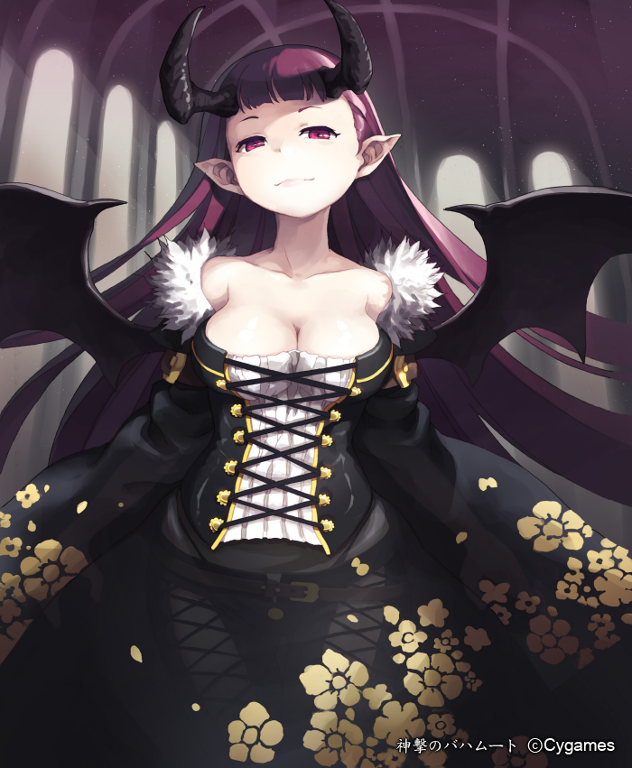 breasts, cleavage, copyright_notice, copyright_request, demon_girl, demon_wings, horns, large_breasts