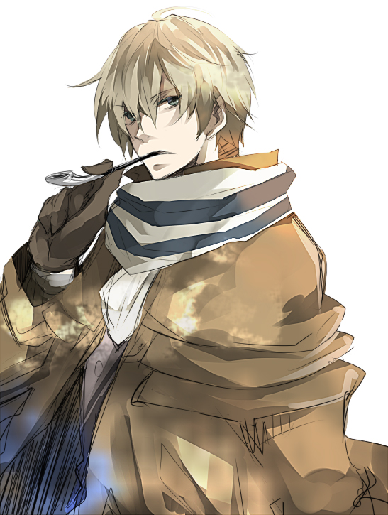 alternate_hairstyle, axis_powers_hetalia, blonde_hair, coat, cravat, frown, gloves, green_eyes