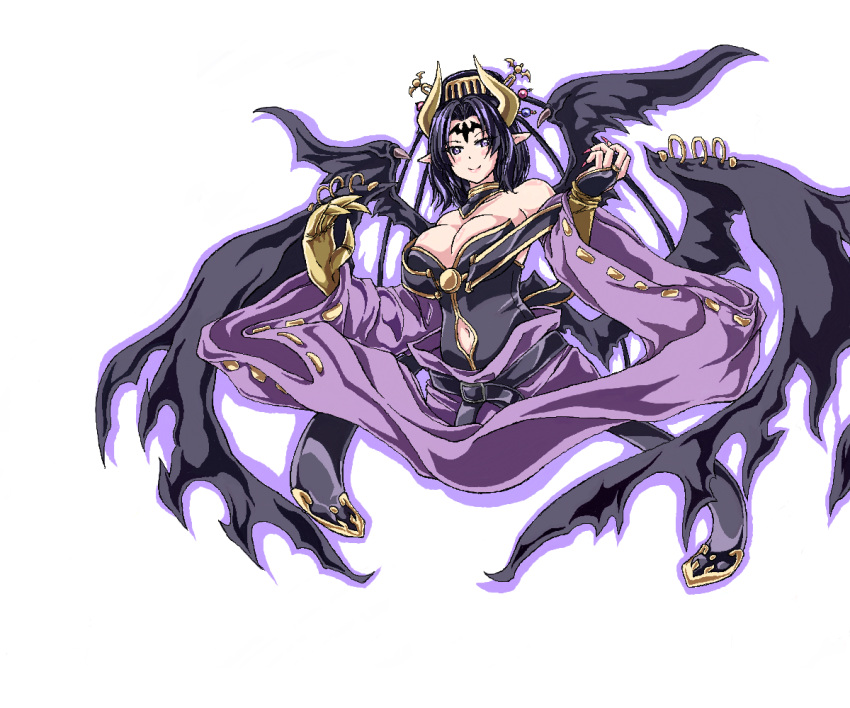 1girl, black_hair, blush, breasts, bust, claws, cleavage, dawadawa_dawasa