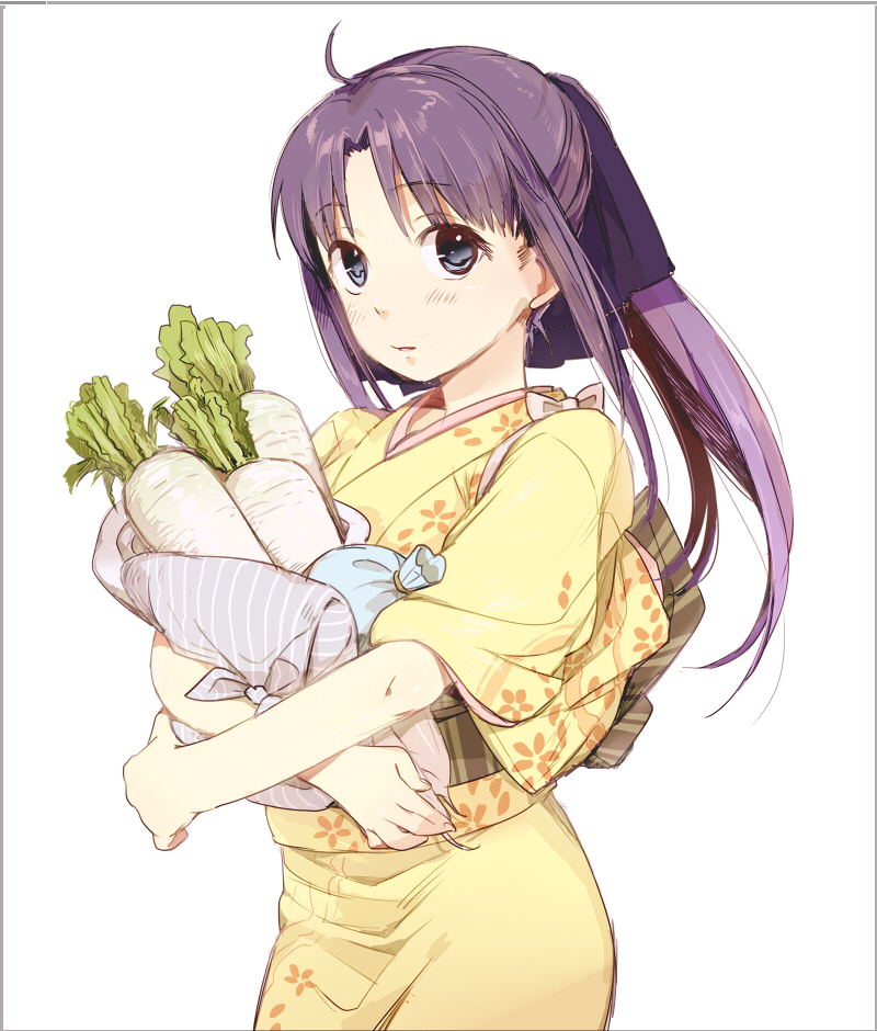 1girl, ahoge, artist_request, blue_eyes, carrying, japanese_clothes, kamiya_kaoru, kimono