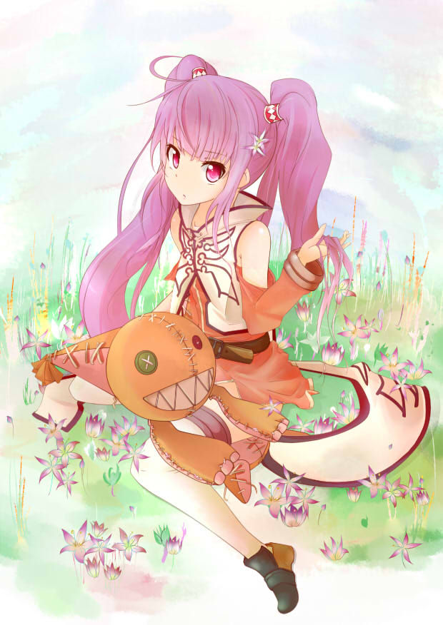 1girl, anise_tatlin, anise_tatlin_(cosplay), cosplay, doll, long_hair, purple_eyes, purple_hair