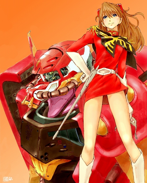 char_aznable_(cosplay), crossover, epic, eva_02, gundam, mobile_suit_gundam, neon_genesis_evangelion, souryuu_asuka_langley