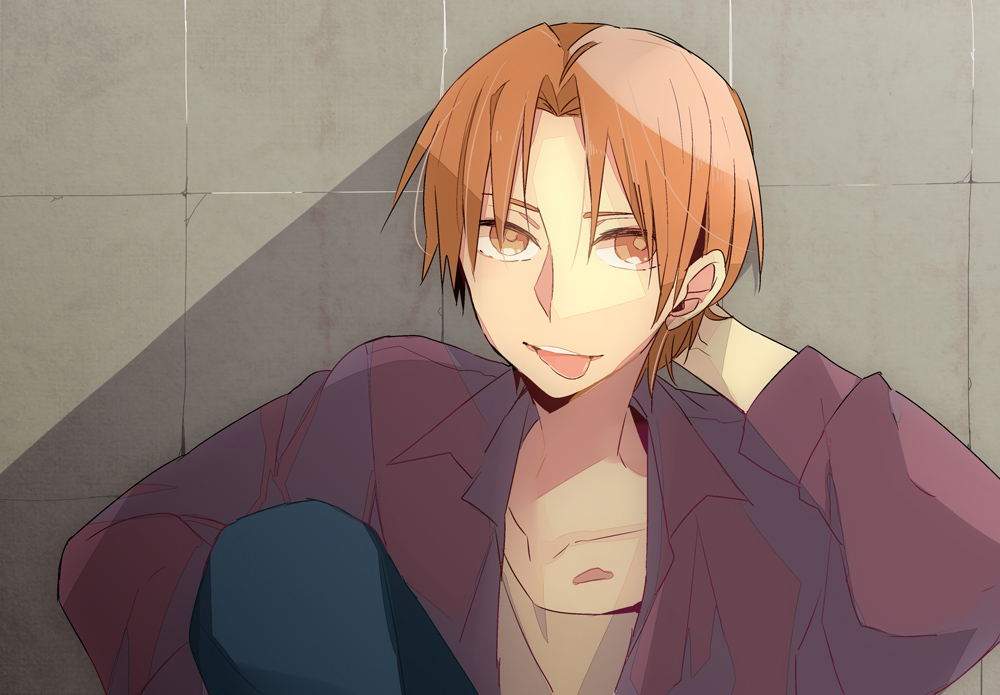 :p, brown_eyes, fate/zero, fate_(series), male, orange_eyes, orange_hair, solo