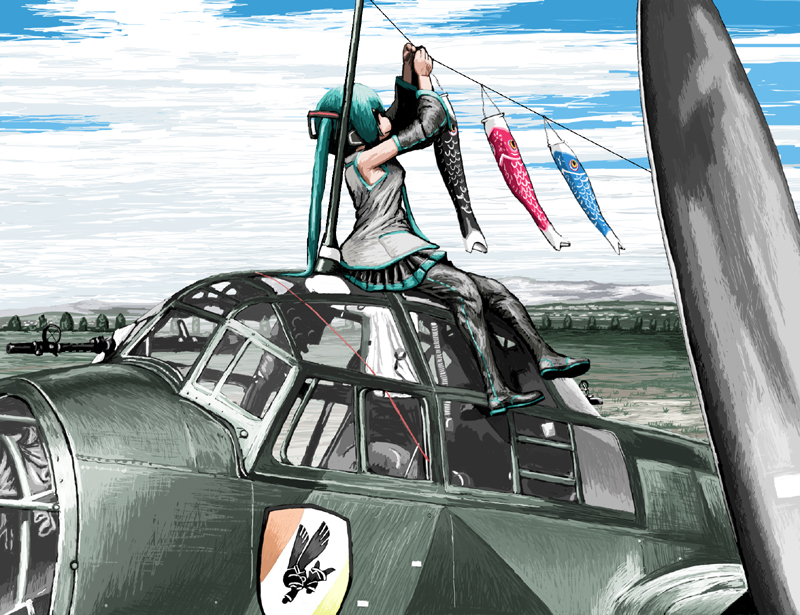 cloud, hatsune_miku, junkers_ju_88, koinobori, luftwaffe, military, rxjx, sky, vocaloid, world_war_ii