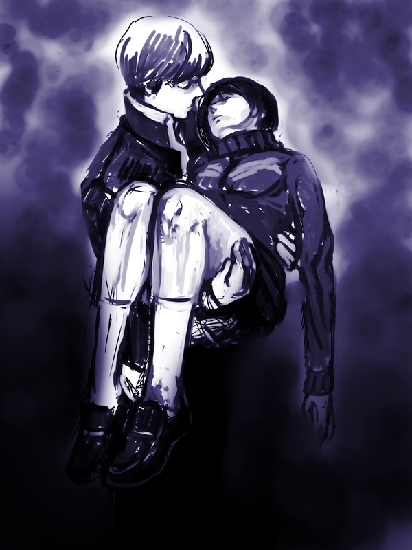 1girl, asahijima, breasts, carrying, closed_eyes, couple, eyes_closed, footwear