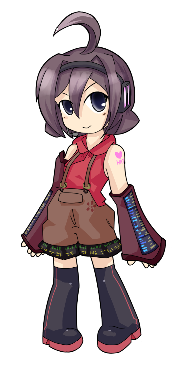 1girl, ahoge, aino_hate, bare_shoulders, black_hair, chibi, detached_sleeves, detatched_sleeves