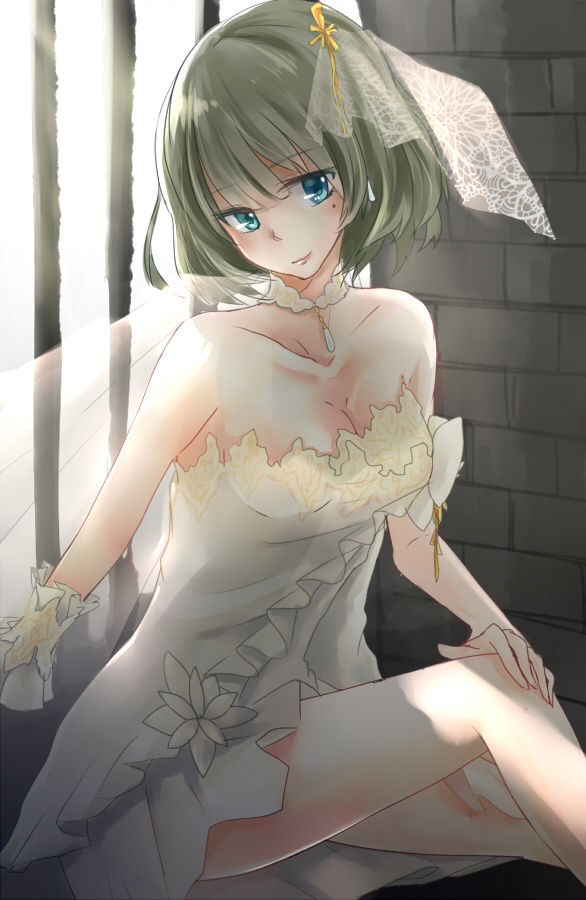 bare_shoulders, dress, green_hair, heterochromia, hiari, idolmaster, idolmaster_cinderella_girls, jewelry