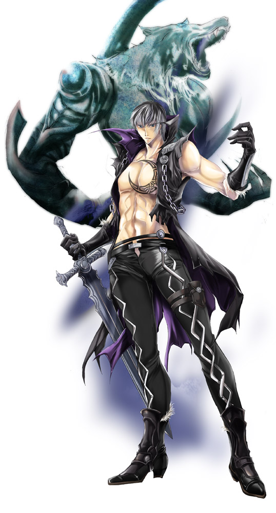 abs, belt, black_gloves, black_pants, blue_eyes, boots, chest, coattails