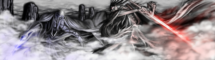 bald, battle, beard, black_hair, bleach, cape, epic, eyebrows
