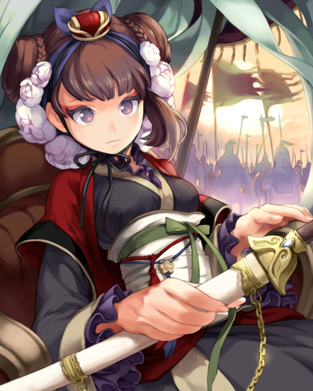 army, braid, brown_eyes, brown_hair, bushin_renkei_zero, character_request, comet_(teamon), eyeshadow