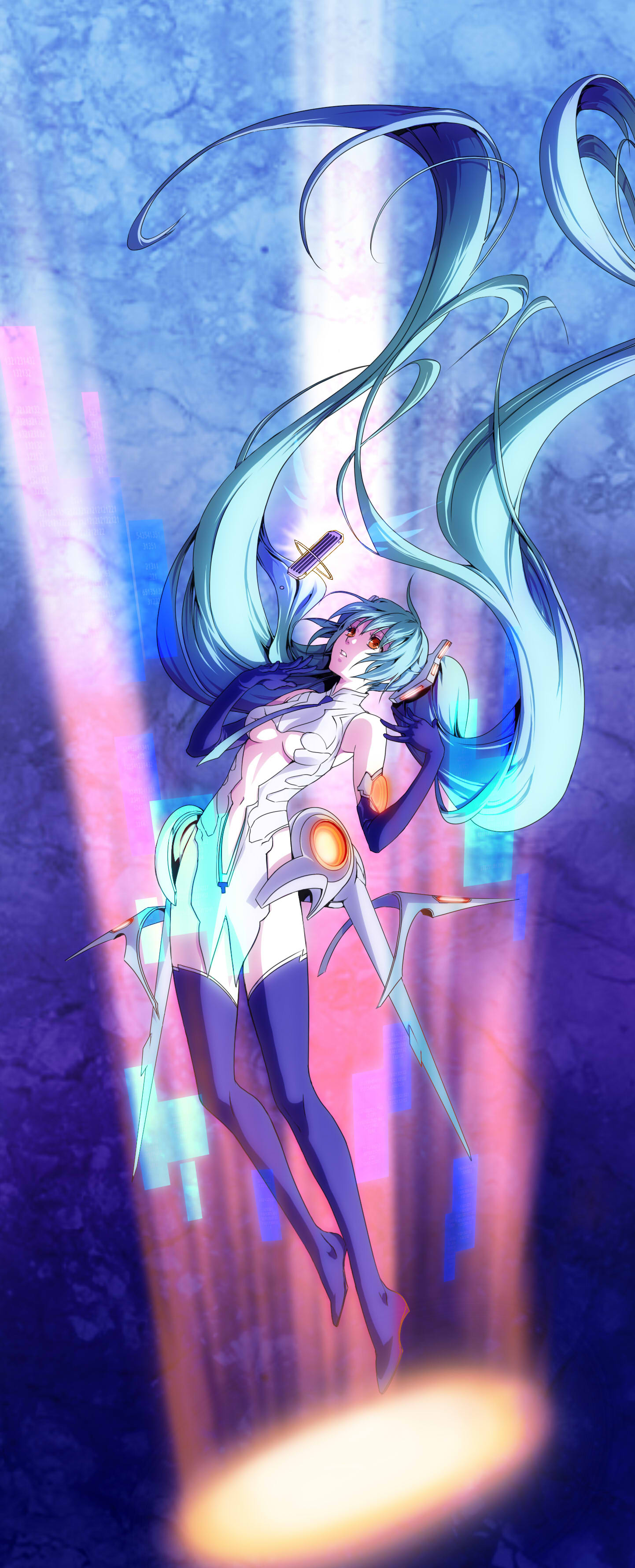 absurdres, aqua_hair, boots, elbow_gloves, floating_hair, gloves, hatsune_miku, hatsune_miku_(append)