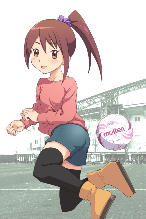 ball, boots, brown_eyes, brown_hair, ginga_e_kickoff!!, meow_(nekodenki), molten, ponytail
