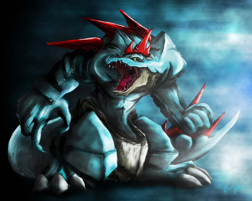 claws, fangs, feraligatr, no_humans, open_mouth, pokemon, pokemon_(game), pokemon_gsc