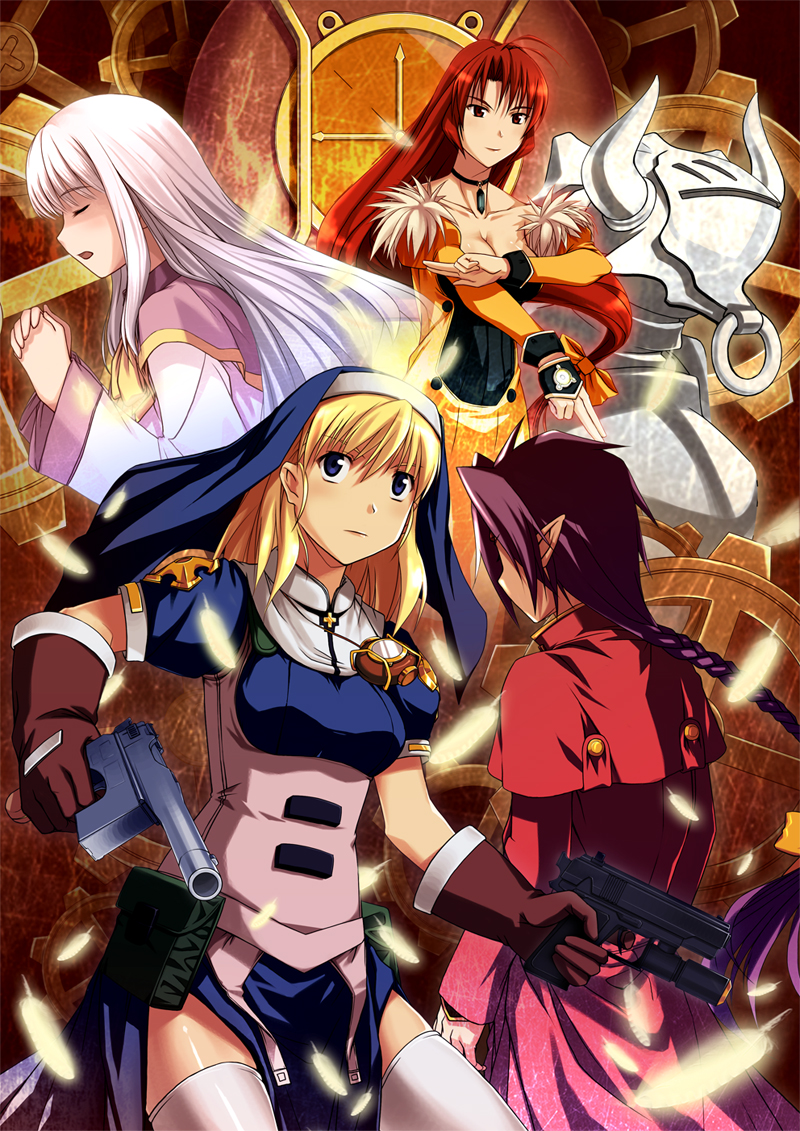 3girls, azmaria_hendric, blonde_hair, blue_eyes, braid, breasts, chrno_crusade, chrono