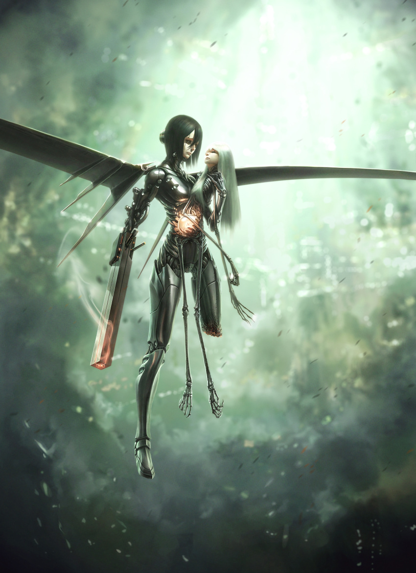 black_hair, blame!, cibo, cyberpunk, highres, sanakan, science_fiction, weapon