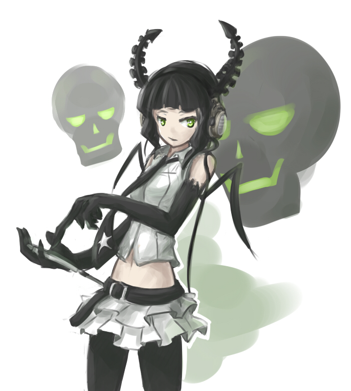arceonn, belt, black_gloves, black_rock_shooter, black_rock_shooter:_innocent_soul, controller, dead_master, elbow_gloves