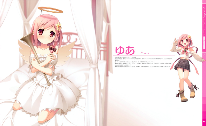 absurdres, angel, bare_shoulders, bed, blush, boots, bow, braid
