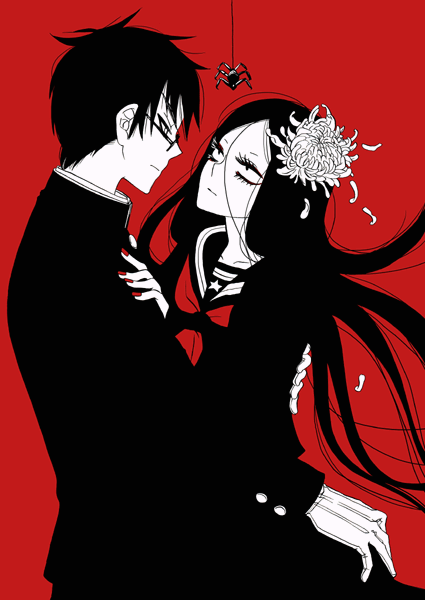 1girl, cocomamiso, eye_contact, flower, gakuran, gloves, hair_flower, hair_ornament