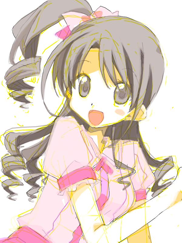 :d, black_eyes, black_hair, drill_hair, idolmaster, idolmaster_cinderella_girls, long_hair, open_mouth