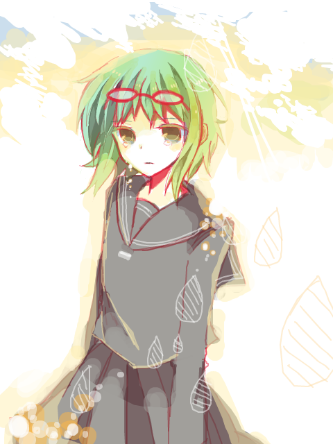 bad_id, glasses, glasses_on_head, green_eyes, green_hair, gumi, satsuan0120, solo, tears, vocaloid, yowamushi_mont-blanc_(vocaloid)
