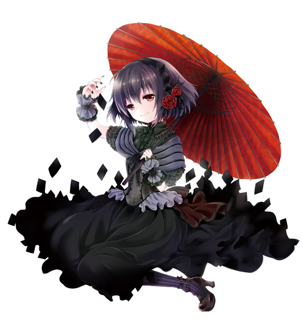 1girl, b.a.d., black_hair, character_request, flower, hair_flower, hair_ornament, high_heels