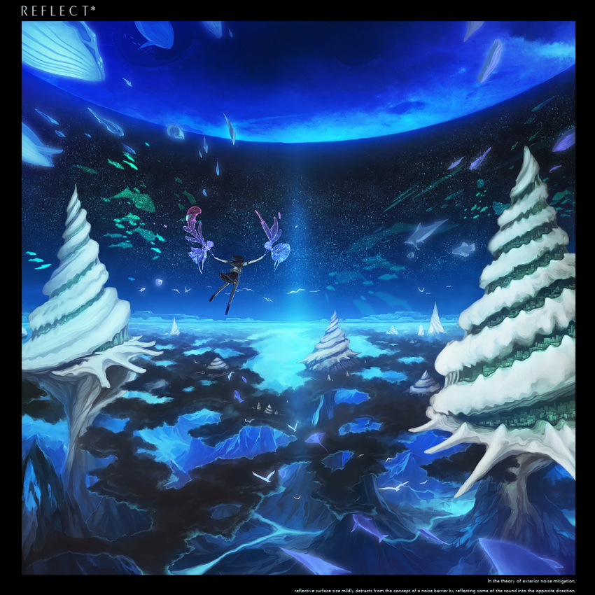 chitose_rin, dolphin, fairy, fish, flight, flying, moon, original
