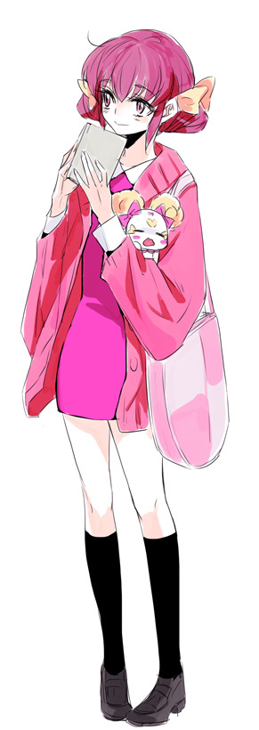 bag, book, bow, candy_(smile_precure!), casual, drill_hair, hair_bow, hoshizora_miyuki