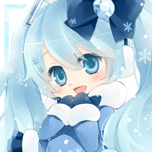 blue_eyes, blue_hair, blush, bow, earmuffs, hair_bow, hair_ornament, hatsune_miku