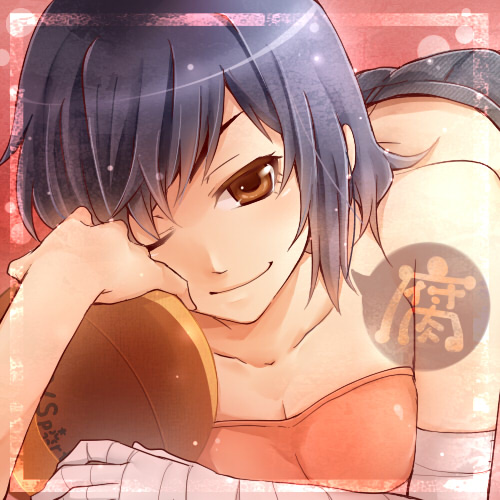 bakemonogatari, bandage, bandages, black_hair, brown_eyes, kanbaru_suruga, lowres, monogatari_(series)
