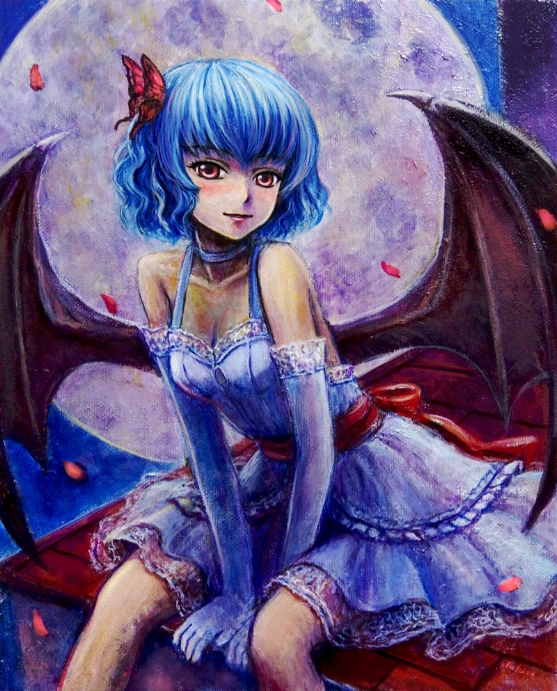 alternate_costume, blue_dress, blue_eyes, blue_gloves, breasts, butterfly_hair_ornament, cleavage, dress
