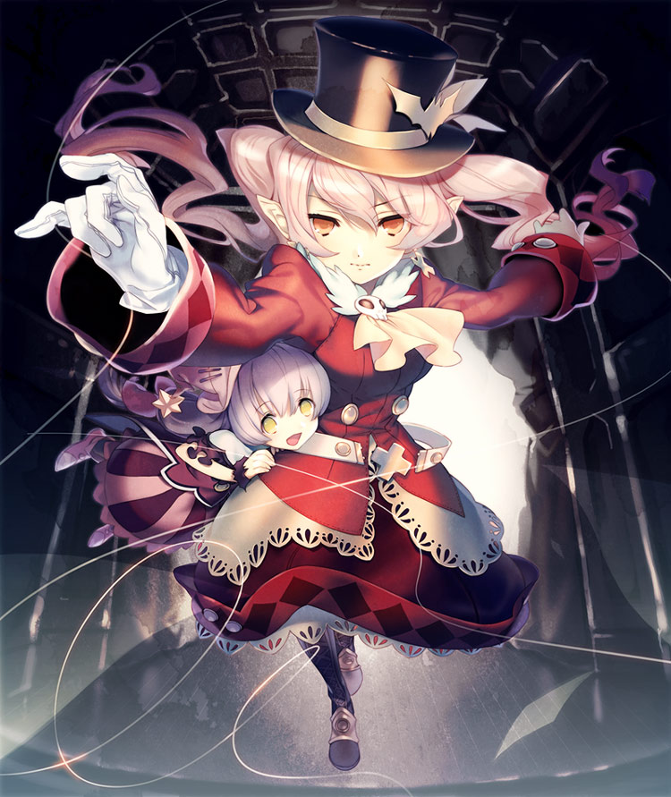 akiyoshi_haru, belt, character_request, dolce_(rune_factory), dress, gloves, hat, lavender_hair