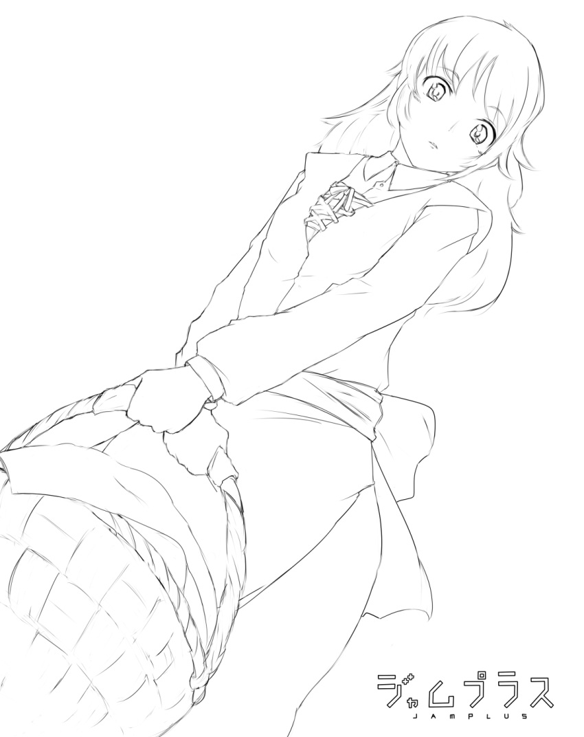 apron, basket, blush, brave_fencer_musashi, brave_fencer_musashiden, brown_hair, dress, dutch_angle