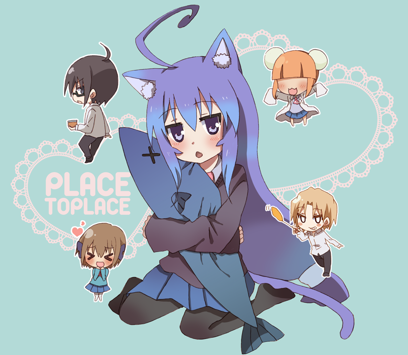 >_<, 3girls, acchi_kocchi, ahoge, animal_ears, artist_request, ascot, blonde_hair