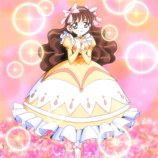 blair_flannigan, bow, brown_hair, dress, flowers, hair_bow, hairband, hands_to_chest, hands_together, long_hair, maiden_in_love, princess, saotome_rei, shiny_hair, yu-gi-oh!, yugioh_gx, yuu-gi-ou, yuu-gi-ou_gx
