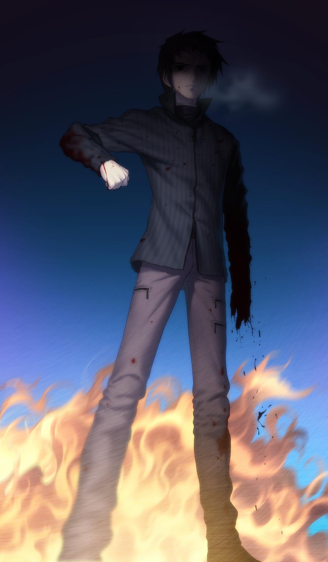 1boy, blood, brown_eyes, brown_hair, game_cg, highres, koyama_hirokazu, lugh_beowulf