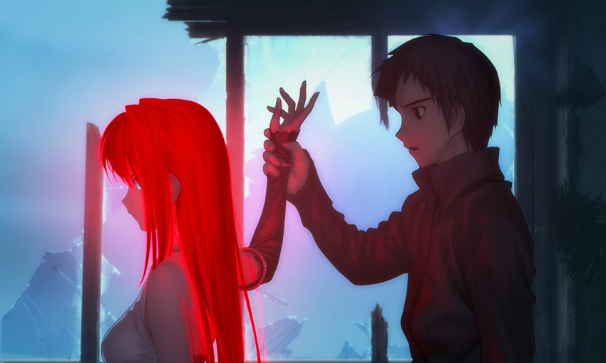 1girl, aozaki_aoko, blue_eyes, brown_eyes, brown_hair, elbow_gloves, game_cg, gloves