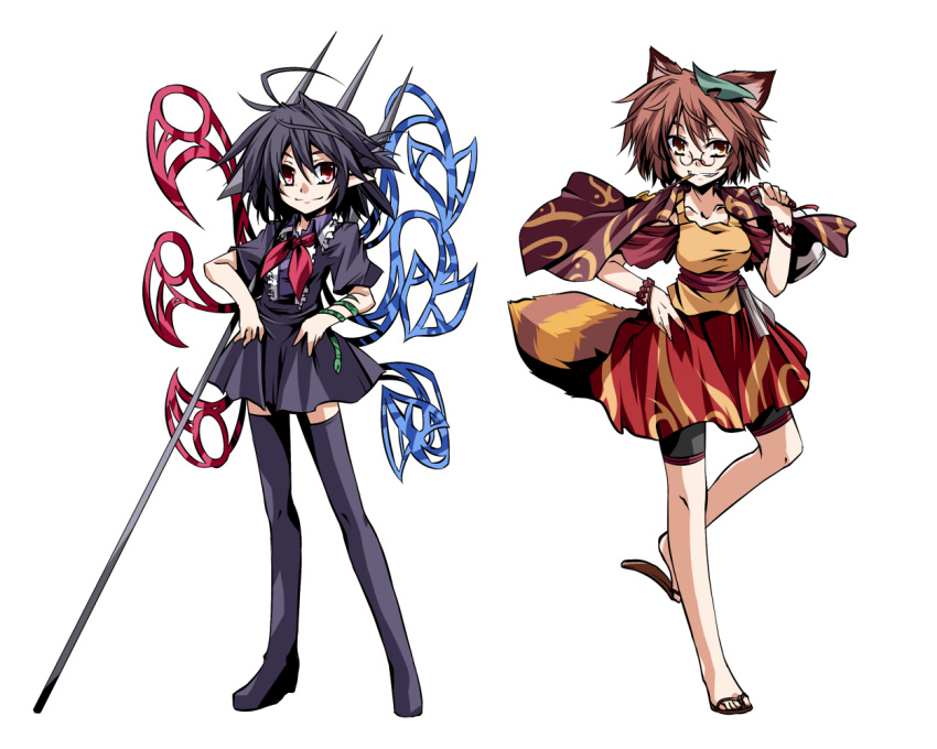 ahoge, animal_ears, asymmetrical_wings, black_hair, black_legwear, brown_eyes, brown_hair, dress