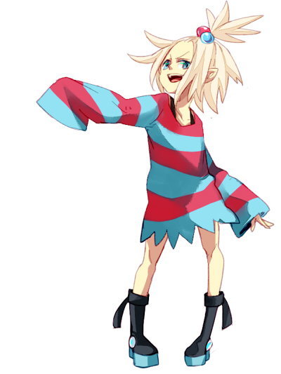 1girl, blue_eyes, boots, dress, gym_leader, hair_bobbles, hair_ornament, long_sleeves