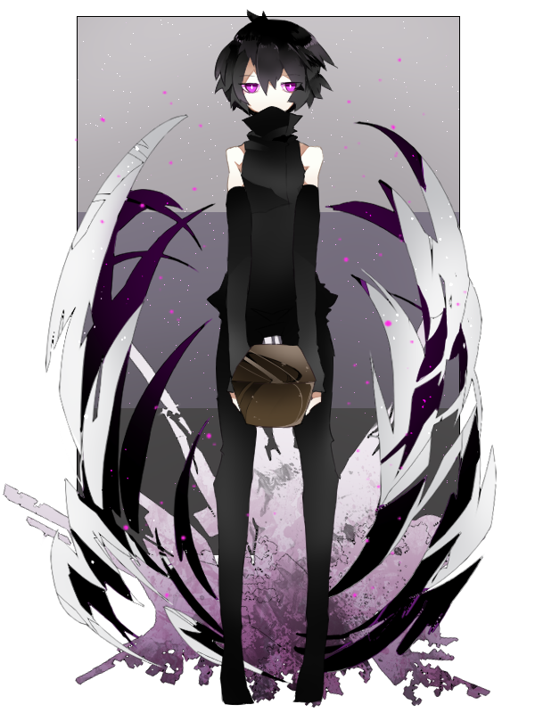 1girl, bare_shoulders, black_hair, darkness, enderman, flat_chest, high_collar, minecraft