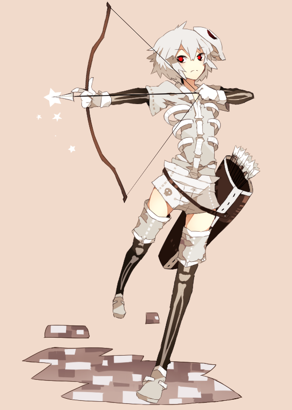1girl, arrow, boots, bow_(weapon), mask, minecraft, personification, quiver