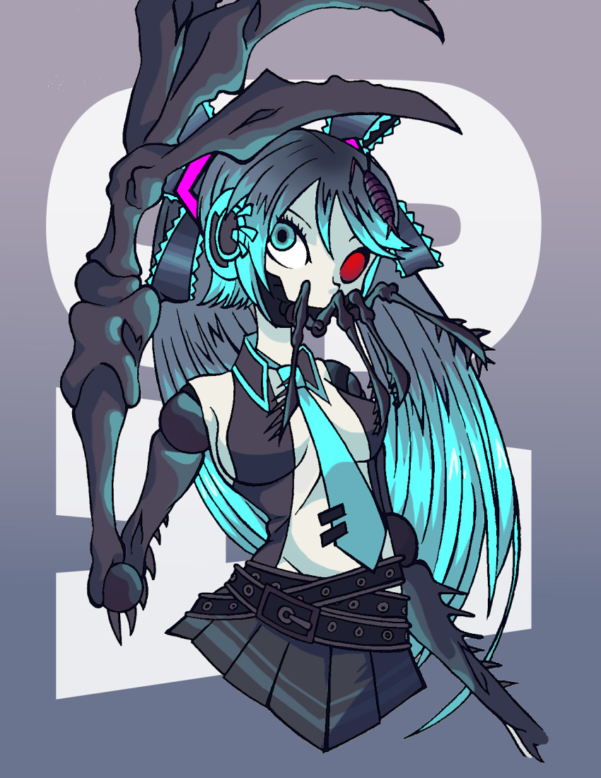 1girl, aqua_eyes, aqua_hair, belt, bow, calne_ca, claws, hair_bow