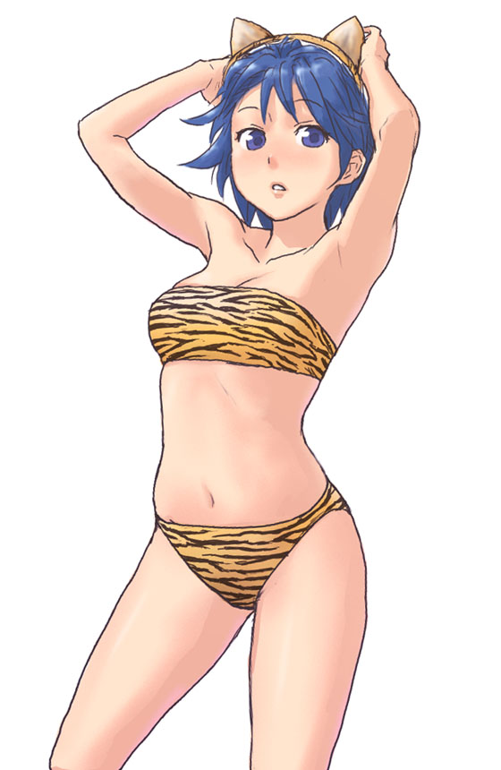 armpits, bikini, blue_eyes, blue_hair, original, samtx, short_hair, solo