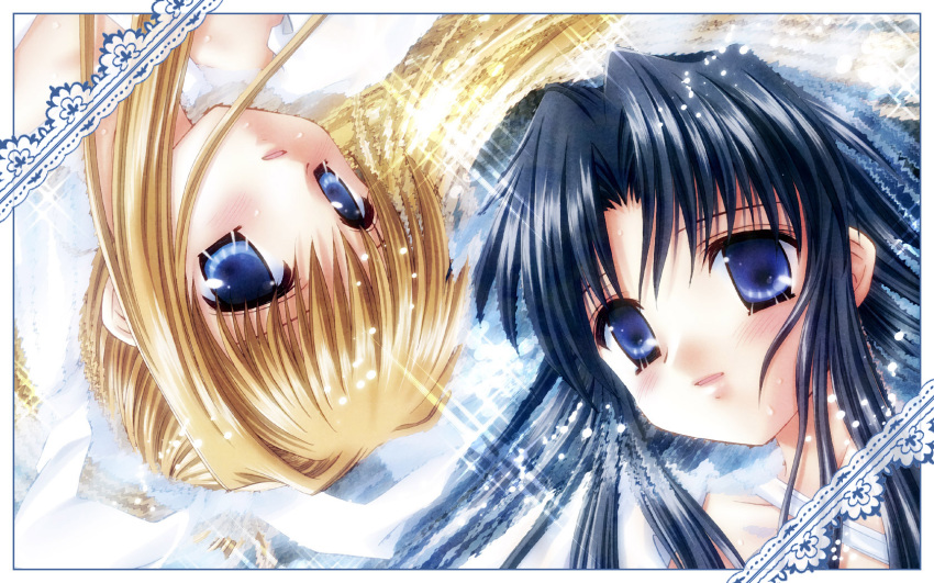 air, black_hair, blonde_hair, blue_eyes, highres, kamio_misuzu, kannabi_no_mikoto, kawana_misaki
