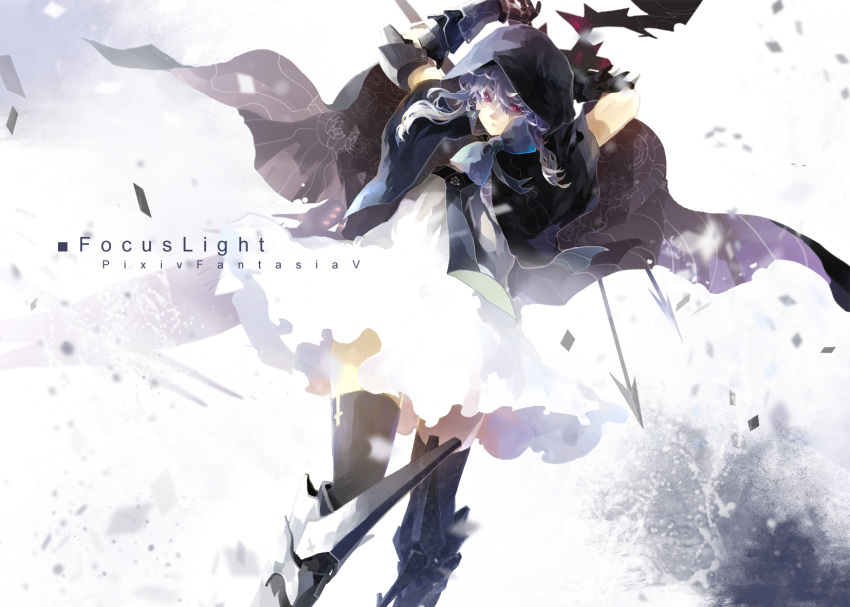 \o/, aocean, arms_up, arrow, black_legwear, capelet, cross, dress