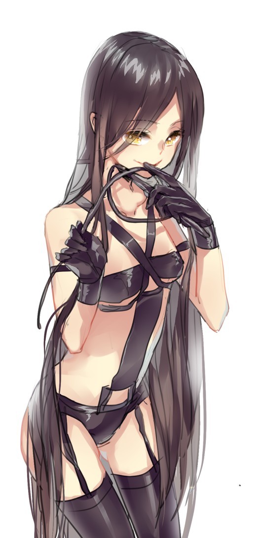 black_hair, black_legwear, dominatrix, garter_straps, gloves, long_hair, nicohi, original
