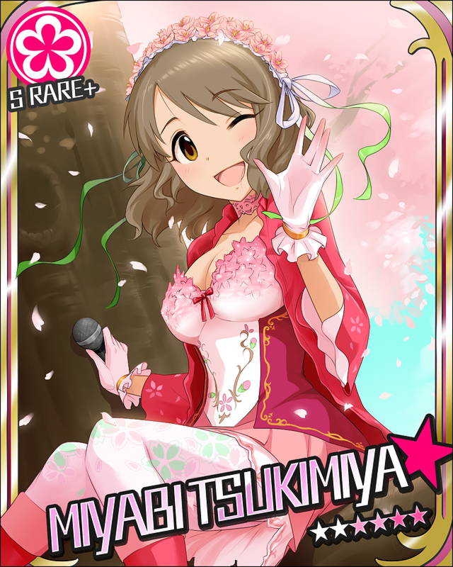 ;d, breasts, brown_eyes, brown_hair, character_name, choker, cleavage, dress