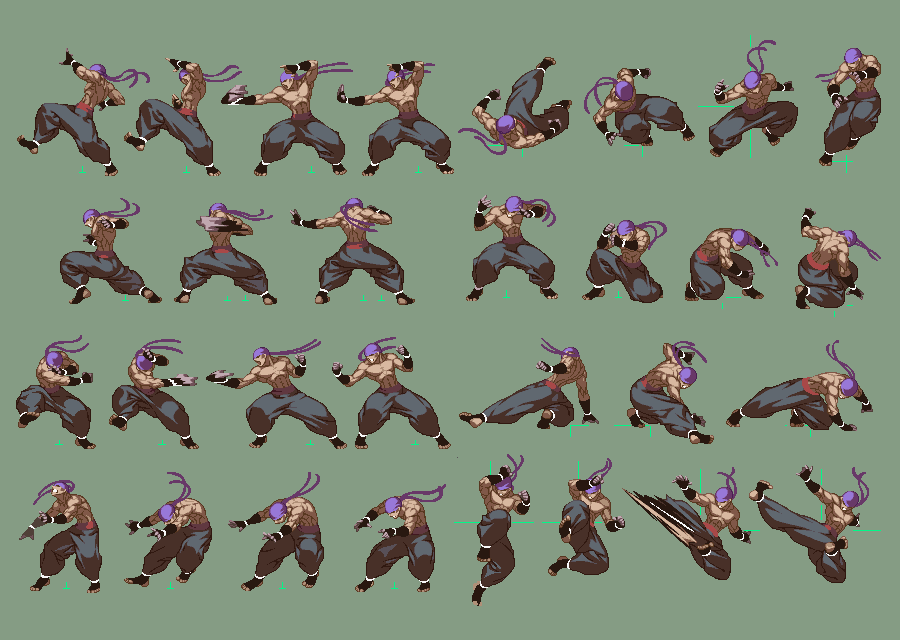 baggy_pants, bandana, bandanna, bare_back, flying_kick, jyuzumaru, kicking, kung_fu