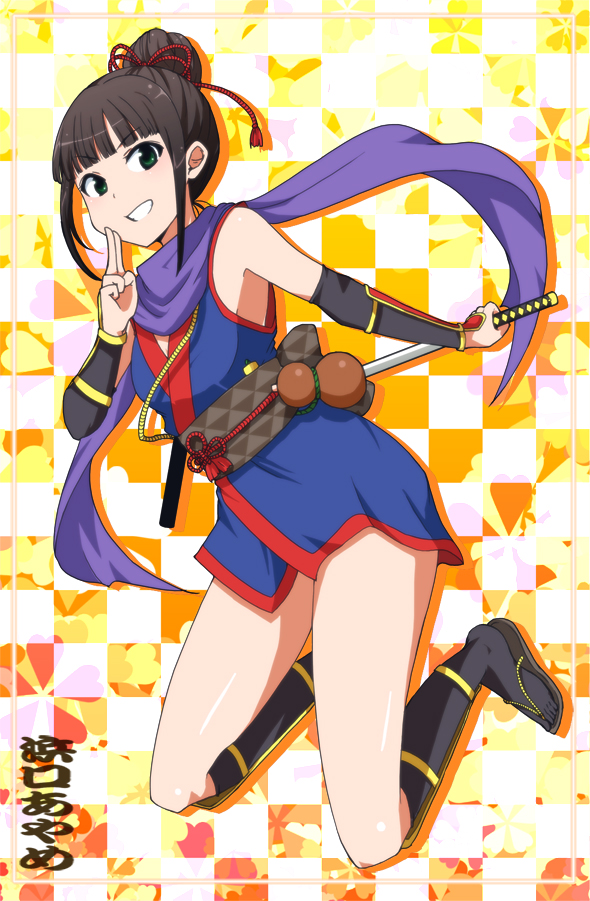 black_hair, character_name, female, green_eyes, hair_bun, hamaguchi_ayame, idolmaster, idolmaster_cinderella_girls