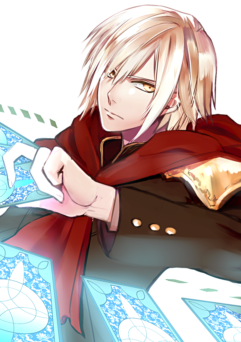 ace_(fft-0), card, final_fantasy, final_fantasy_type-0, male, scarf, short_hair, silver_hair, solo, white_hair, xrjingx, yellow_eyes