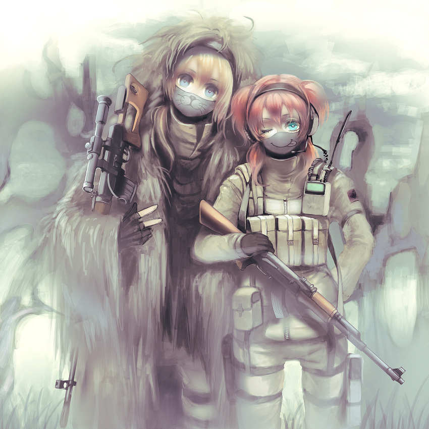 :3, ;p, ak-47, ammunition, arms, army, assault_rifle, blonde_hair